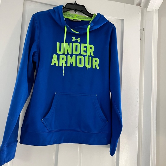 Under Armour Sweatshirt Hoodie Blue & Florescent Yellow - Picture 3 of 7